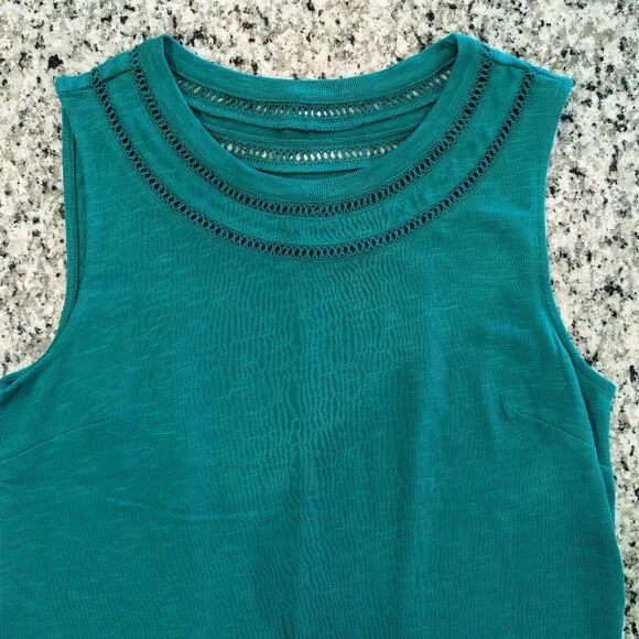 TALBOTS 100% Cotton Knit Shift Dress M Green Deep Turquoise Rounded Neck - Picture 4 of 6